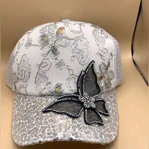 Silver Sequin Trucker. Cap